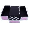 Portable Pink Aluminum Makeup Train Case with Top Handle Dual Opening and Built In Mirror Lockable Cosmetic Organizer Box for Travel Professional Beau