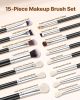 15-Piece Makeup Brush Set for Foundation Blending Eyeshadow, Professional Vegan Brushes with Soft Synthetic Bristles