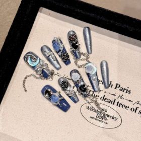 Non-mainstream Style Hot Girl Yihe Hand-worn Nail Heavy Industry Blue (Option: 2201 Super Long Ladder-Small Size S)