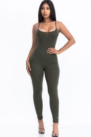 WARM OPEN BACK BODYCON JUMPSUIT (Color: Olive, size: S)