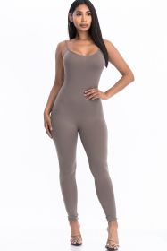 WARM OPEN BACK BODYCON JUMPSUIT (Color: Taupe, size: L)