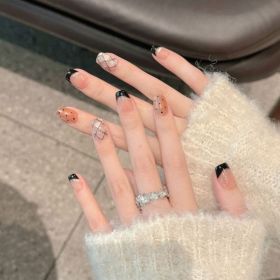 French Black Edge Classic Style Handmade Wearable Manicure (Option: Medium M-2543 Ultra Short Ladder)